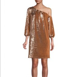 PRE-OWN✨Aidan Mattox Bronze Sequin One-Shoulder Dress